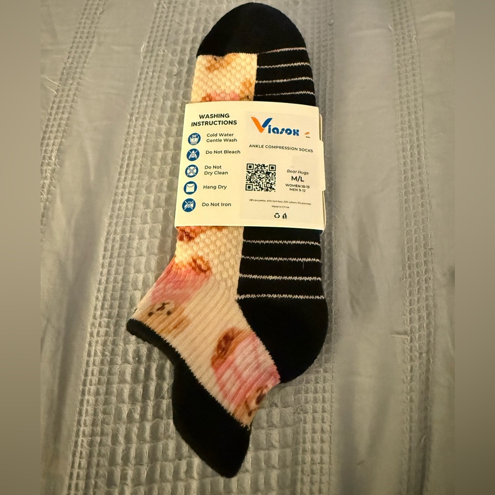 Viasox teddy Bear Black and Pink Ankle Compression Socks size M/L - Picture 2 of 3